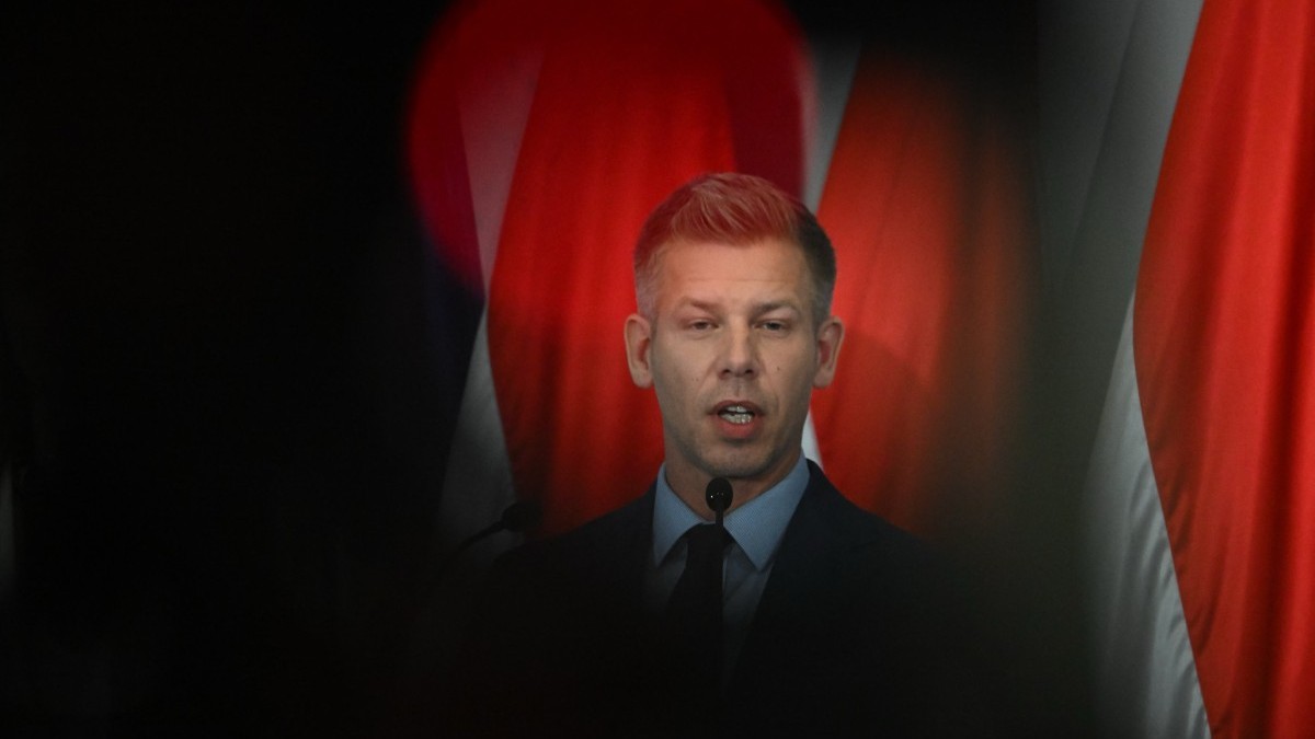 Prime minister-elect Péter Magyar answers journalists’ questions during a press conference at the HUNGEXPO Congress and Exhibition Center in Budapest, Hungary, on April 20, 2026.
