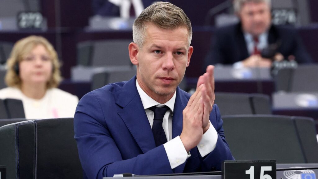 Hungarian MEP Péter Magyar attends the debate regarding the presentation of the programme for Hungary's six-month Council Presidency, as part of a plenary session at the European Parliament in Strasbourg, eastern France, on October 9, 2024.