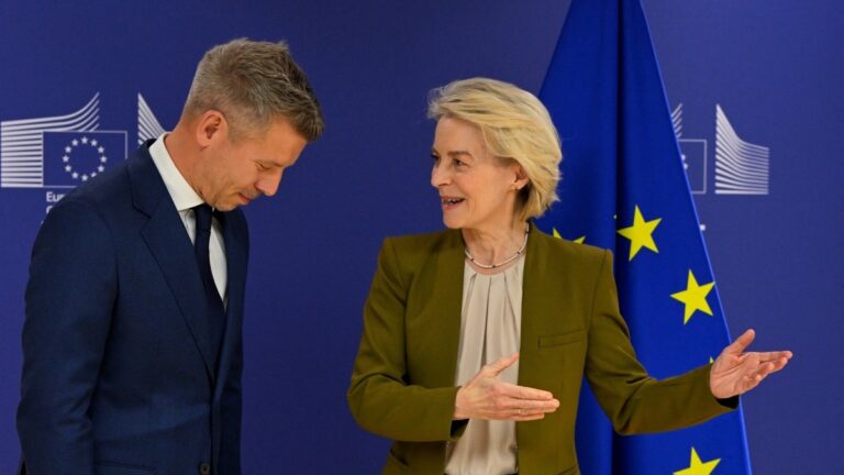 European Commission President Ursula von der Leyen welcomes Hungary’s incoming Prime Minister Péter Magyar in Brussels on April 29, 2026.