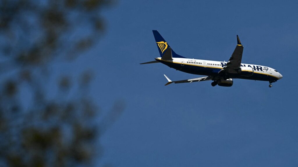 A Boeing 737 MAX 8-200 passenger aircraft operated by Ryanair prepares to land at Liverpool John Lennon Airport in Liverpool, north west England on April 22, 2026.