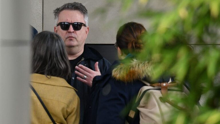 Ukraine’s First Deputy Foreign Minister Sergiy Kyslytsya speaks outside of the Intercontinental hotel after a U.S.-mediated negotiation between Russia and Ukraine in Geneva on February 18, 2026.