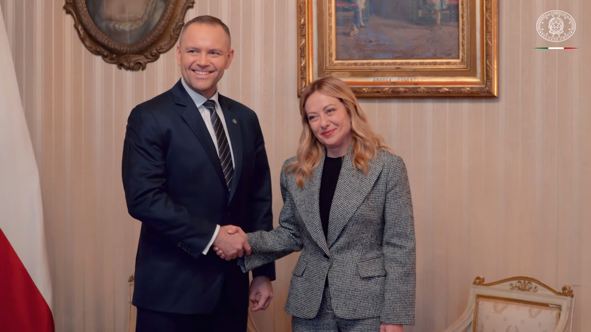 Polish President Karol Nawrocki and Italian Prime Minister Giorgia Meloni at the Palazzo Chigi on February 6, 2026