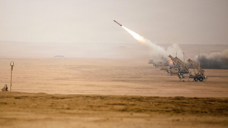 U.S. forces participate in a live fire involving Patriot missile launches during exercise Sky Shield at the Udari Range Complex, Kuwait, Dec. 9, 2025.