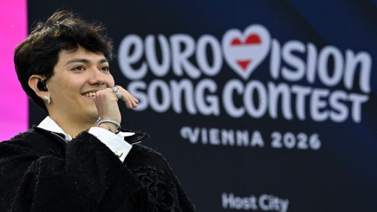 Austrian singer Johannes Pietsch aka JJ, winner of the 2025 Eurovision Song Contest (ESC) speaks at the opening ceremony of the Eurovision Song Contest 2026 at the City Hall Square in Vienna, Austria on May 10, 2026.