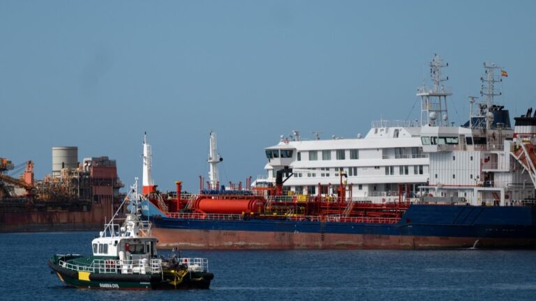 The Dutch-flagged hantavirus-stricken cruise ship MV Hondius sails next to a tanker during a refueling operation in the port of Granadilla de Abona on the island of Tenerife in Spain’s Canary Islands on May 11, 2026.