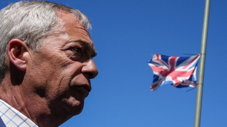 Reform UK party leader Nigel Farage visits the area where two men were stabbed the day before, in the Golders Green neighbourhood of north London, on April 30, 2026.