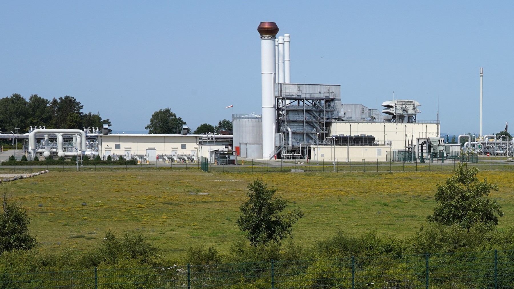 A photo taken on July 20, 2022 shows the industrial plant of the Nord Stream 1 Baltic Sea pipeline near Lubmin, northeastern Germany.