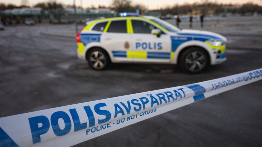 The scene of a shooting that left 11 people dead in Örebro, Sweden on February, 6, 2025 is cordoned off.