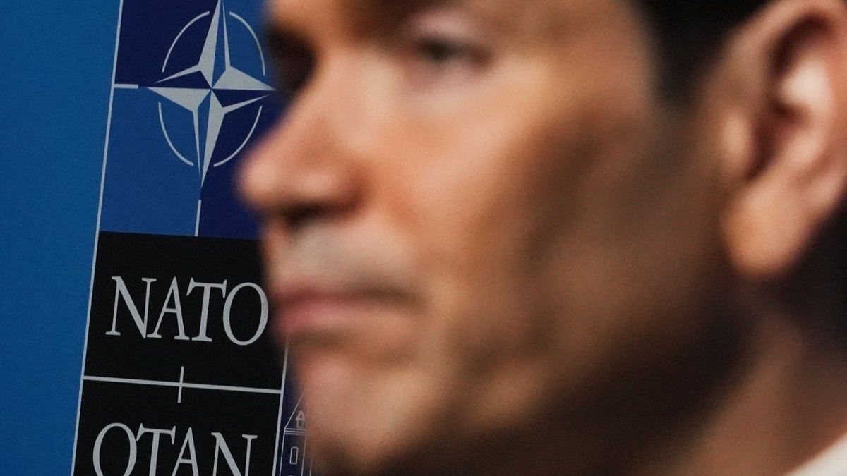 U.S. Secretary of State Marco Rubio speaks with journalists during a meeting of NATO foreign ministers in Helsingborg, Sweden, on May 22, 2026.