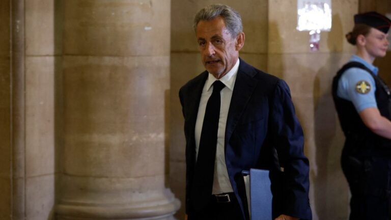 France’s former president Nicolas Sarkozy arrives on the last day of his appeal trial at the Palais de Justice courthouse in Paris on May 27, 2026.