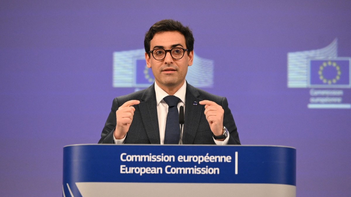 EU Executive Vice-President for Prosperity and Industrial Strategy Stephane Sejourne gives a press conference to unveil EU "Industrial accelerator Act" at the EU Commission headquarters in Brussels on March 4, 2026.
