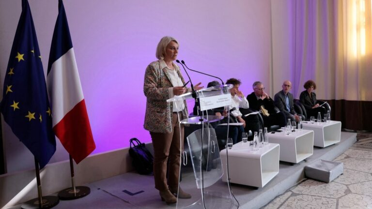 France’s Health Minister Stéphanie Rist speaks during a press conference to assess the situation regarding the hantavirus, in Paris on May 12, 2026.