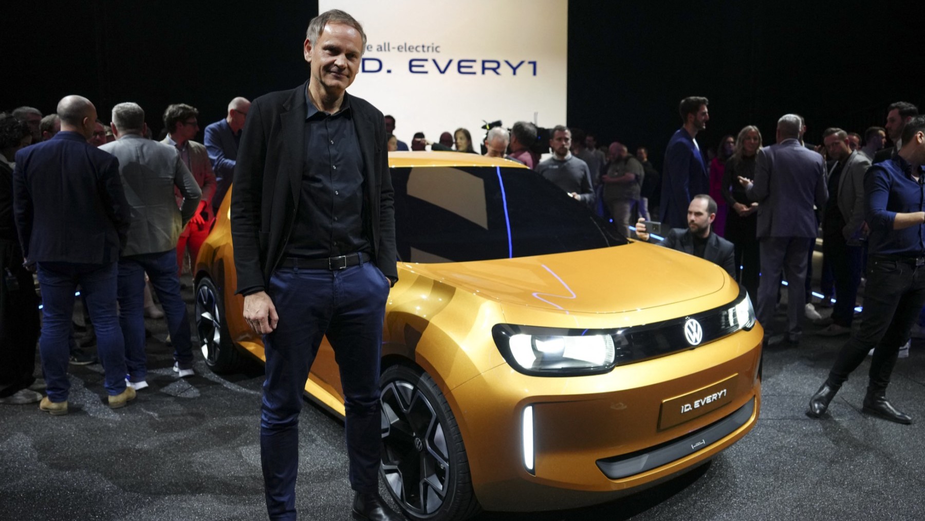 Oliver Blume, CEO of Volkswagen Group of German car manufacturer Volkswagen (VW) presents their new electric vehicle ID. EVERY1 in Düsseldorf on March 5, 2025.