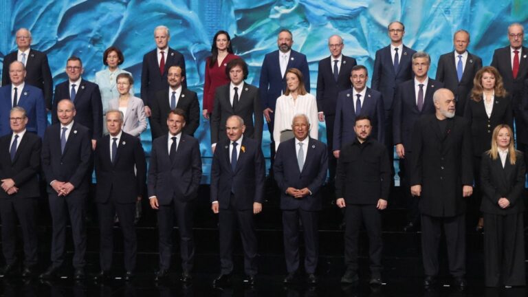 Participants of the 8th European Political Community (EPC) summit pose for a family photo at the summit's venue in Yerevan on May 4, 2026.