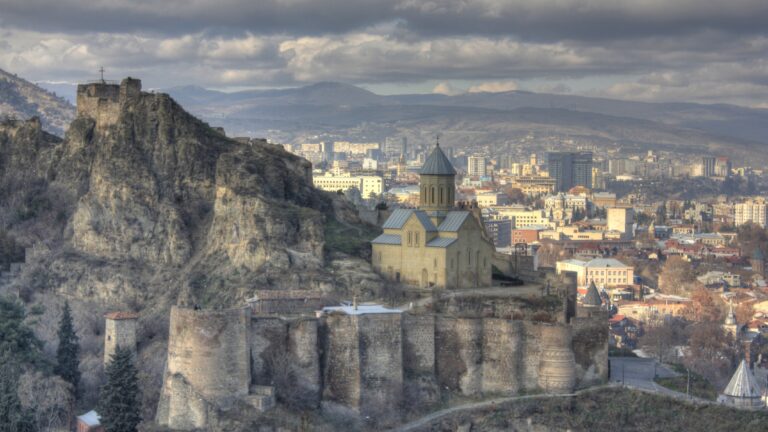 The fortress of Narikala and the church of St. Nicholas in Tbilisi, Georgia