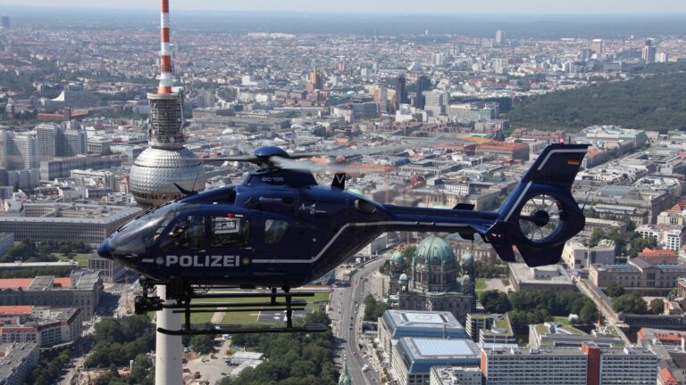 The Pirol Berlin helicopter of the Berlin Police Department over Berlin