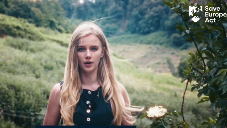 Screenshot of Eva Vlaardingerbroek's video message on the Save Europe Act website