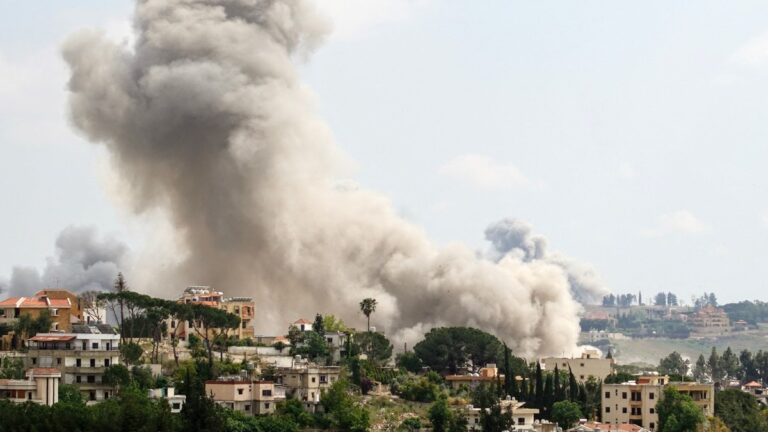 Smoke rises from the sites of Israeli airstrikes in the southern city of Nabatieh on June 2, 2026.