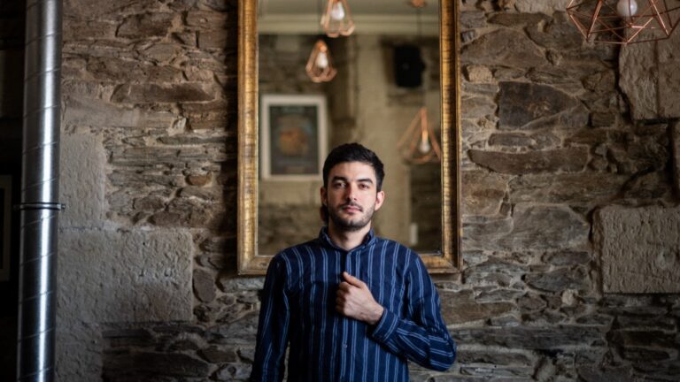 Azerbaidjani blogger and government opponent Mahammad Mirzali poses on May 6, 2022 in Nantes.