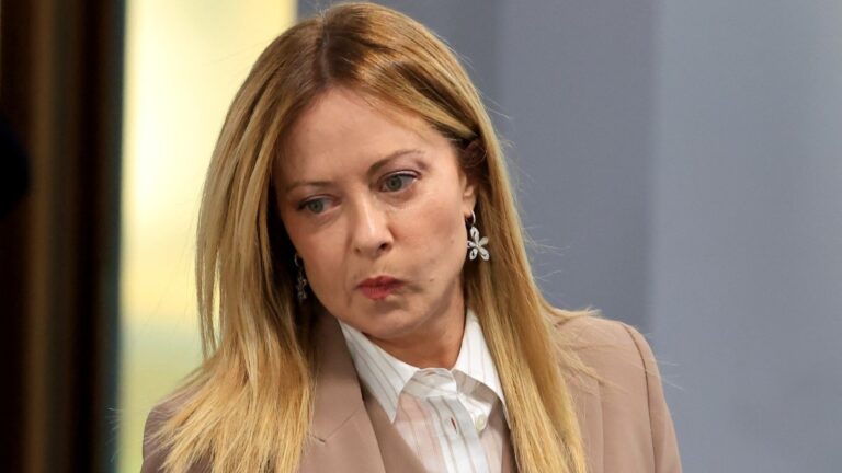 Italy’s Prime Minister Giorgia arrives to attend a morning work meeting as part of the G7 summit, in Evian, France, on June 17, 2026.