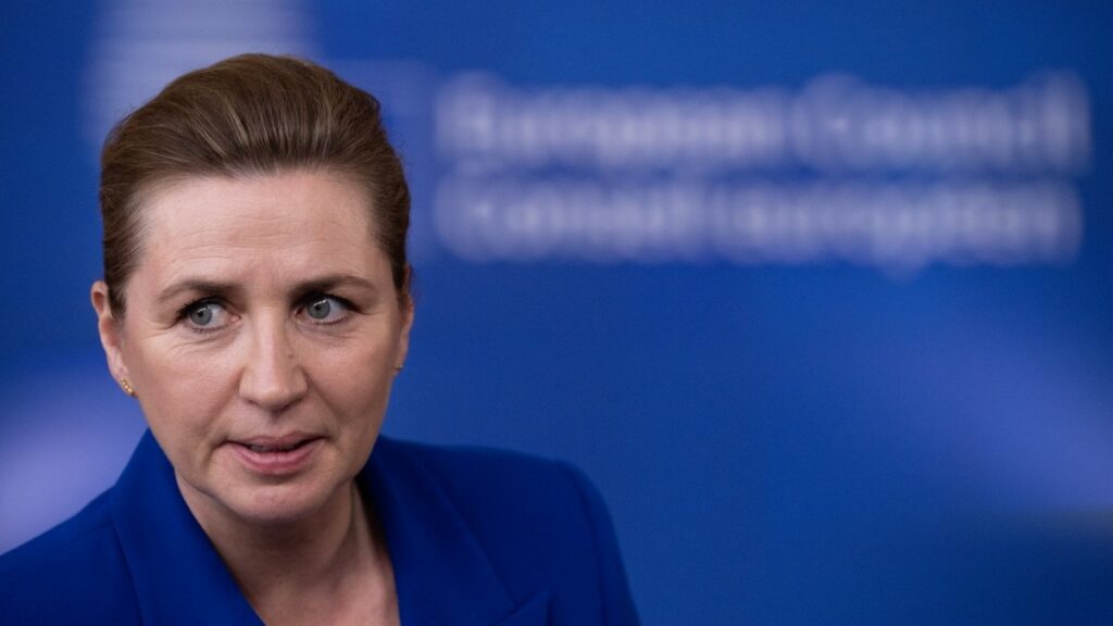 Denmark’s Prime Minister Mette Frederiksen arrives for a EU Summit at the EU headquarters in Brussels, on March 19, 2026.