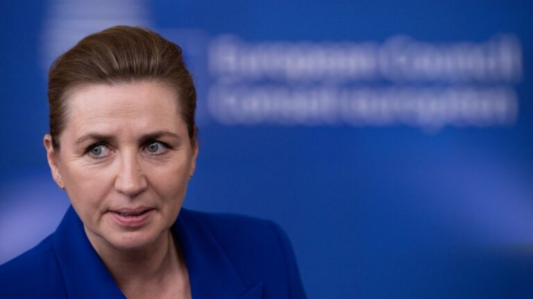 Denmark’s Prime Minister Mette Frederiksen arrives for a EU Summit at the EU headquarters in Brussels, on March 19, 2026.