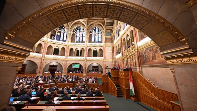 Hungarian Prime Minister Péter Magyar speaks before the agenda in parliament ahead of the Lex Orbán vote on June 15, 2026.