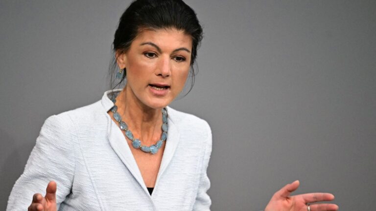 Leader of the left-wing populist Sahra Wagenknecht Alliance (BSW) Sahra Wagenknecht speaks during a debate at the Bundestag in Berlin on March 13, 2025.