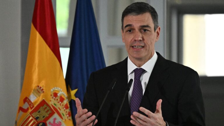 Spanish Prime Minister Pedro Sánchez in Beijing on April 11, 2025, after meeting with Chinese President Xi Jinping