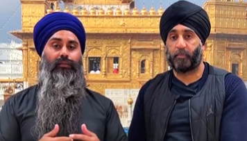 Screenshot of a video statement from community figures Kam Singh and Jas Singh on the Nowak murder case.