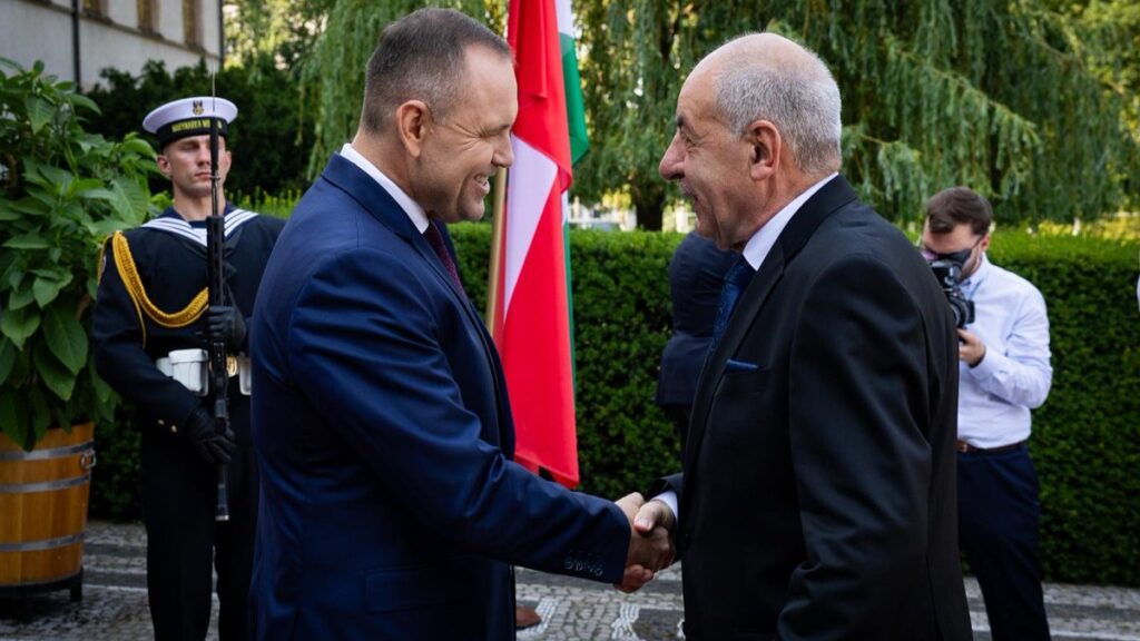 Poland’s President Karol Nawrocki (L) shakes hands with Hungary’s President Tamás Sulyok in Poznań, Poland, on June 28, 2026