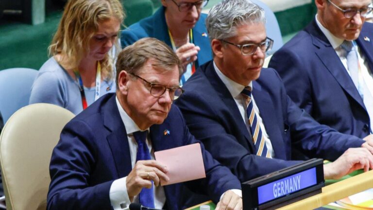 German Foreign Minister Johann Wadephul casts his vote during the election of the non-permanent members of the UN Security Council, during a meeting of the United Nations General Assembly in New York City on June 3, 2026.