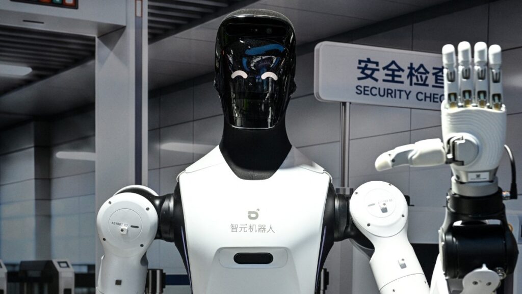 A humanoid robot by Agibot is pictured during the World Artificial Intelligence Conference (WAIC) in Shanghai on July 18, 2026.