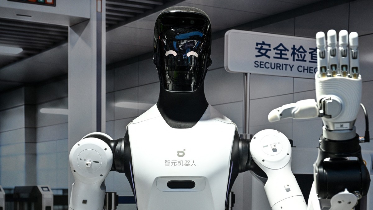 A humanoid robot by Agibot is pictured during the World Artificial Intelligence Conference (WAIC) in Shanghai on July 18, 2026.