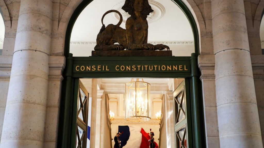 A photograph taken on July 21, 2020 shows the entrance of the French Constitutional Council (Conseil Constitutionnel), in Paris.