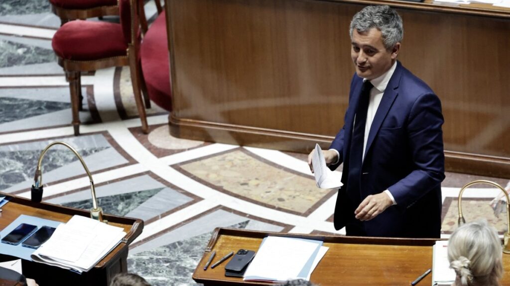 France’s Justice Minister Gérald Darmanin arrives to speak during the examination of the draft bill on the protection of minors at The National Assembly, in Paris on July 15, 2026.
