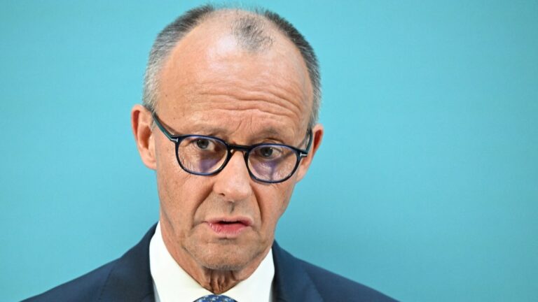 German Chancellor and leader of Germany’s Christian Democratic Union (CDU) Friedrich Merz and the newly elected CDU parliamentary group leader (not seen) talk to the press on July 29, 2026 in Berlin.