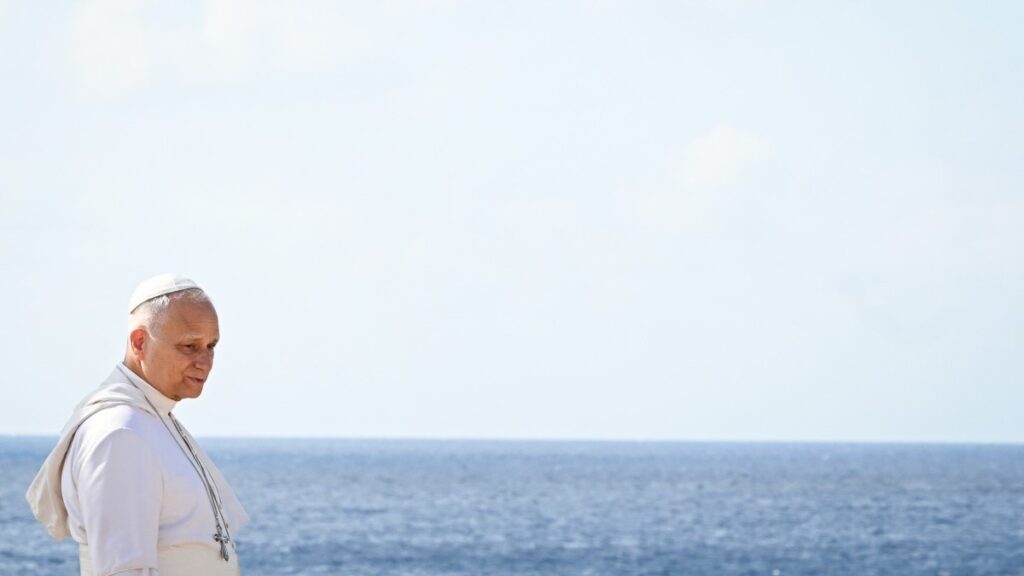 Pope Leo XIV seen during one day visit to Lampedusa, south of Sicily, on July 4, 2026.