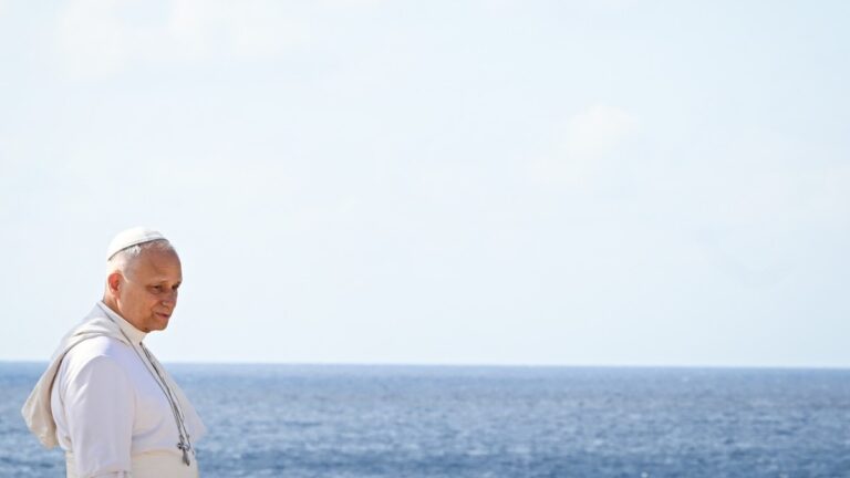Pope Leo XIV seen during one day visit to Lampedusa, south of Sicily, on July 4, 2026.