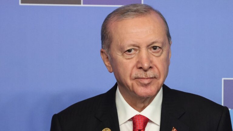 Turkey’s President Recep Tayyip Erdoğan reacts as he greets guests for the NATO summit in Ankara, on July 8, 2026.