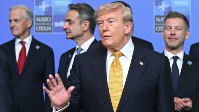 U.S. President Donald Trump joins NATO leaders for a family photo during the NATO Summit in Ankara, Turkey, on July 8, 2026.