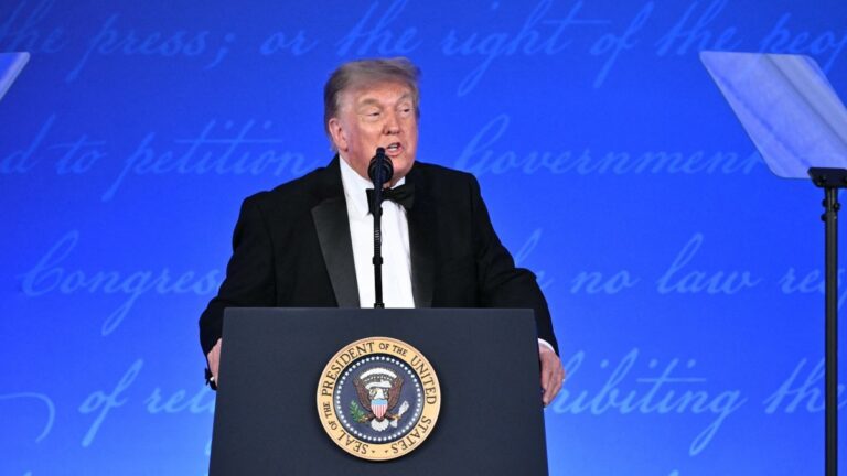 U.S. President Donald Trump speaks during the 2026 White House Correspondents' Association (WHCA) Dinner at the Waldorf Astoria in Washington, D.C., on July 24, 2026.