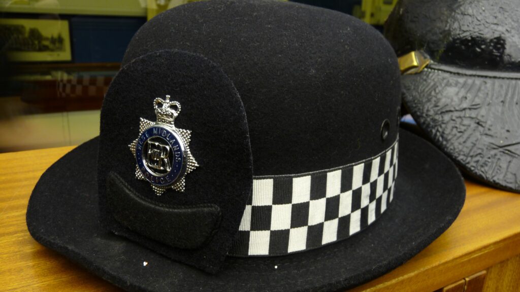 A hat of the West Midlands Police in the collection of the West Midlands Police Museum, Sparkhill Police Station, Birmingham
