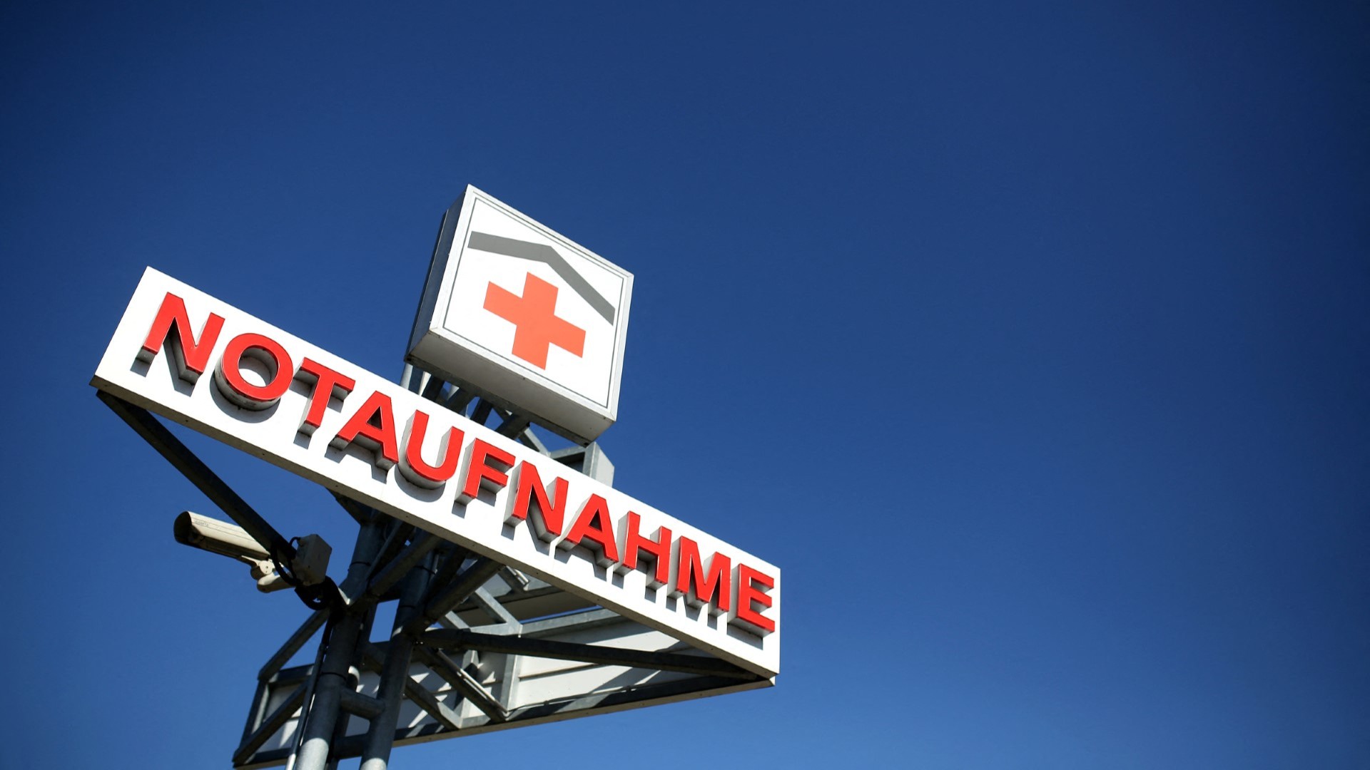 An information sign for the emergency unit is seen above the so called pre-trade point at the entrance of the university hospital in Magdeburg, Germany.
