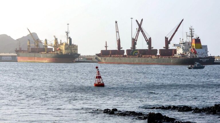 The Marshall Islands-flagged bulk carrier vessel Manta Ursula is pictured moored in Muscat on July 25, 2026.