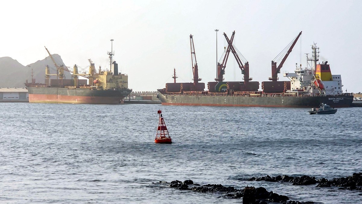 The Marshall Islands-flagged bulk carrier vessel Manta Ursula is pictured moored in Muscat on July 25, 2026.