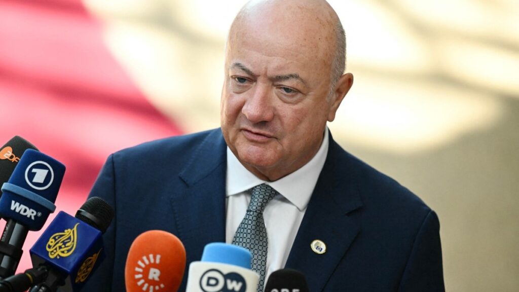 Austria’s Chancellor Christian Stocker gives a statement upon arriving to attend the EU Summit at the EU headquarters in Brussels, on June 19, 2026.