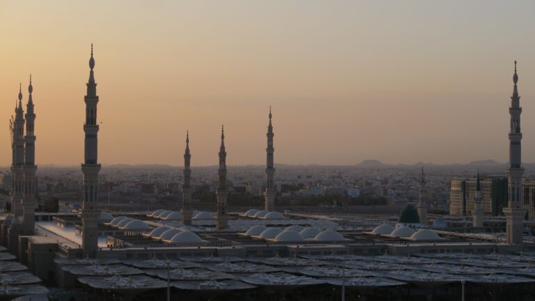 Sunset in Medina, Saudi Arabia, viewed from the Prophet’s Mosque